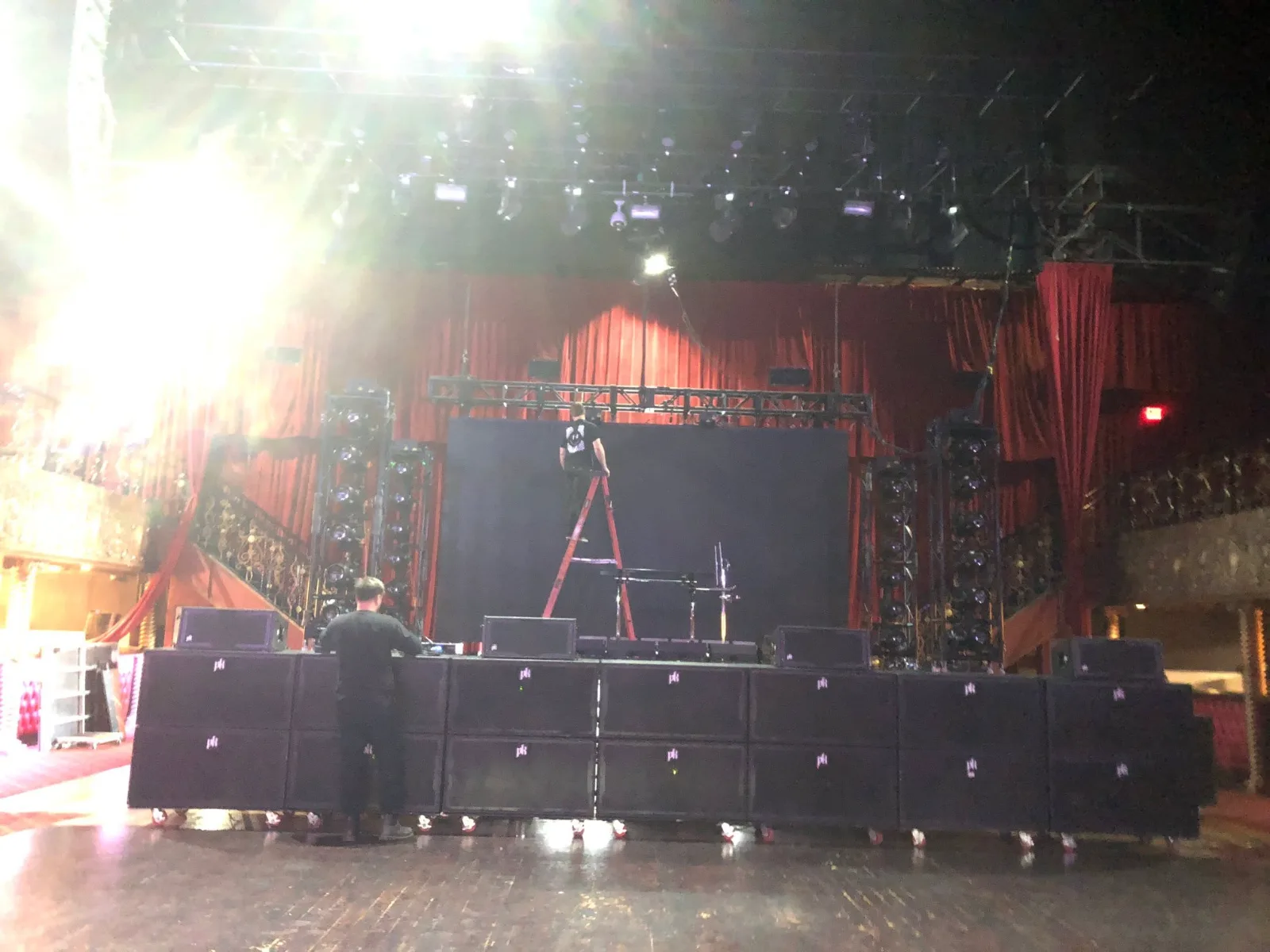 Setting up the PA System at The Belasco
